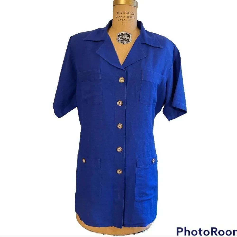 Designs by Lane Bryant Linen Blend Short sleeve Blue Jacket